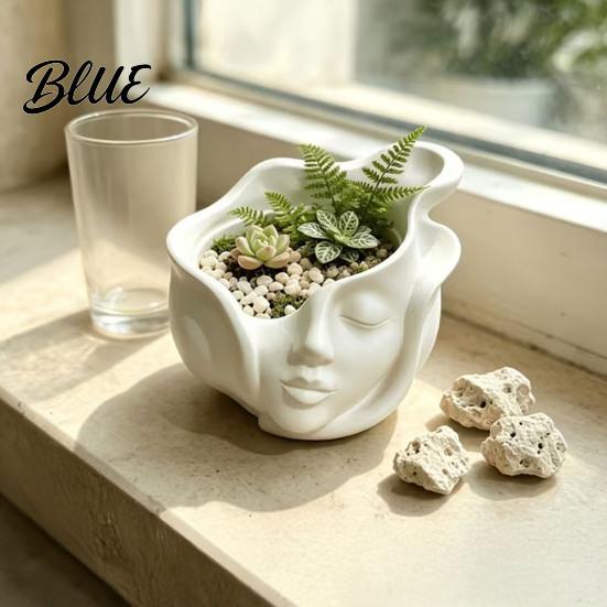 Head Shape Planter Pot Abstract Human Face Pot 3D Printed Decorative Flowerpot Succulents Plants Container for Home Office Balcony Decor Design