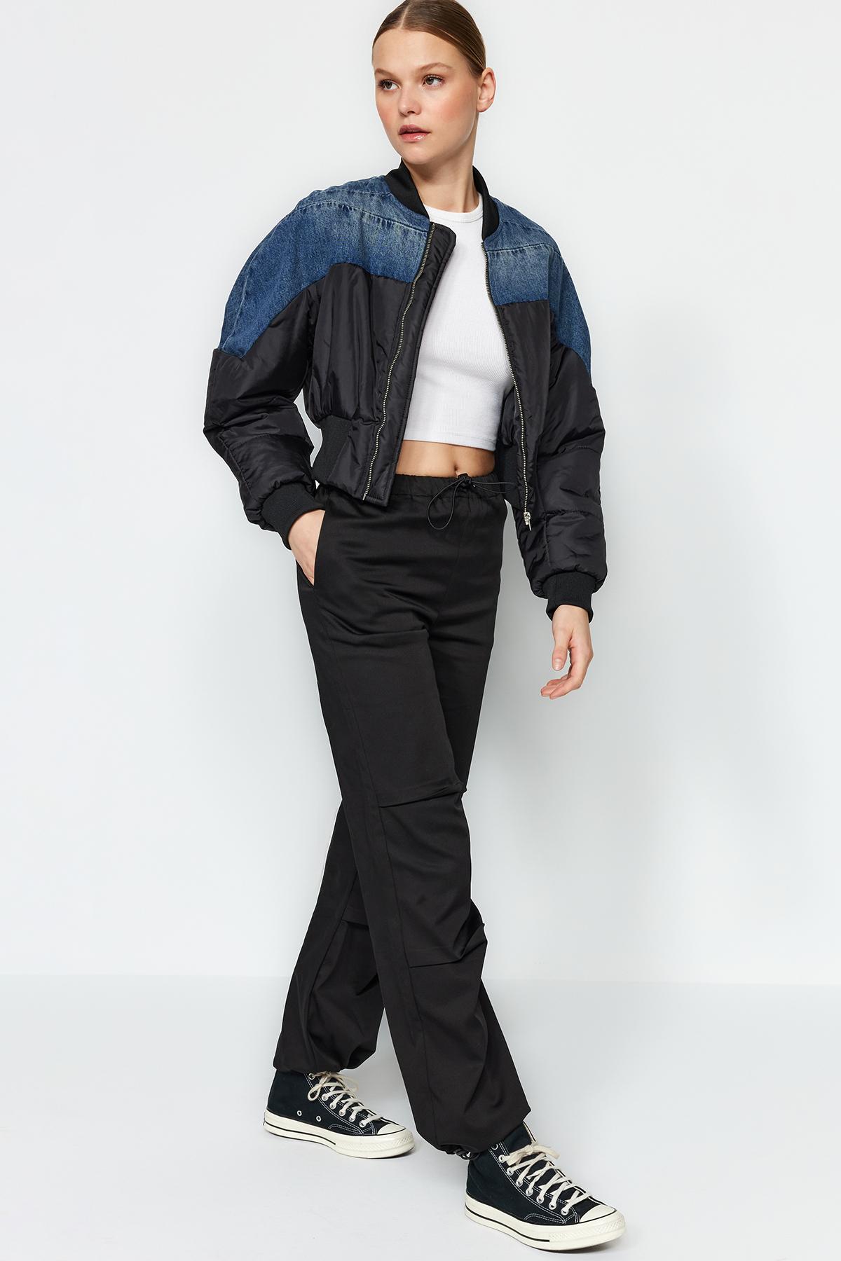 

Женские джинсы, модные новые сезонные черные атласные джинсы-парашют с нормальной талией