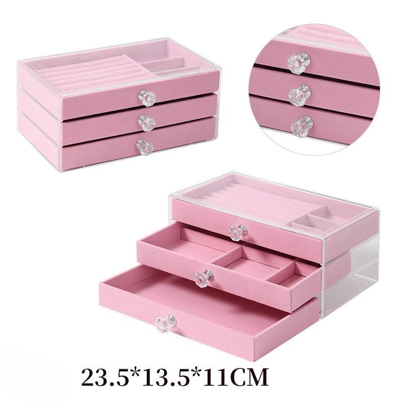 Burgundy Flannel Jewelry Storage Box, Earrings, Earrings, Storage Box Jewelry, Dust-proof Drawer-type Jewelry Case, Dressing Table Collection