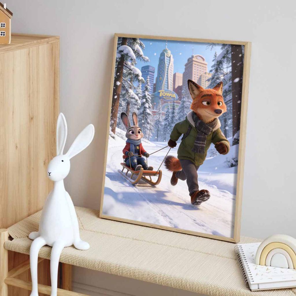 Disney Zootopia Nick Judy Sledding themed diamond painting kit handmade diy5D home decoration gift