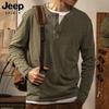 JEEP SPIRIT Men's Long-Sleeve Henley Cotton T-Shirt
