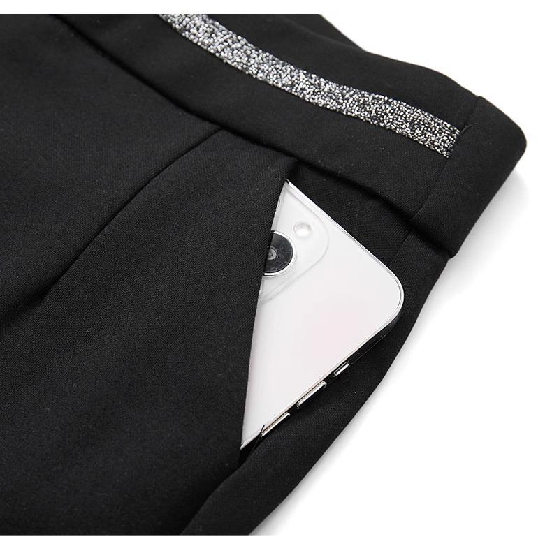 High-Waisted Black Slim-Fit Micro-Flared Pants for Women - Petite Suit Trousers for Autumn/Winter 2025