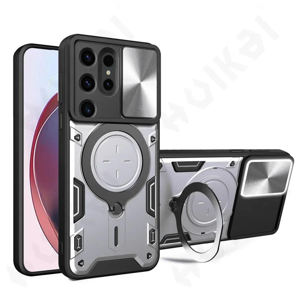 Handyhülle für Samsung Galaxy S24 S23 S21 S20 FE Ultra A54 A34 Magnetisch Rotierende Kamera Schiebeschutz Ring Abdeckung