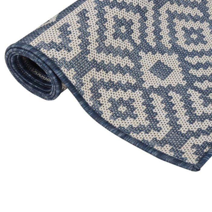 VidaXL Tapis à tissage plat d'extérieur 80x250 cm Rayures bleues