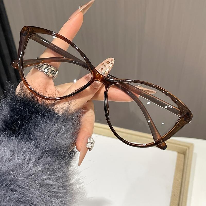 4pcs Women Trendy New Cat Eye Glasses Anti Blue Light Retro Frame Triangle Spectacle Frame