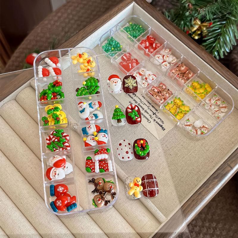 12 Grid Christmas Series Nail Art Jewelry Cartoon Santa Claus Elk Snowman Nail Charms Resin Nail Art Decoration Diy Nails Design