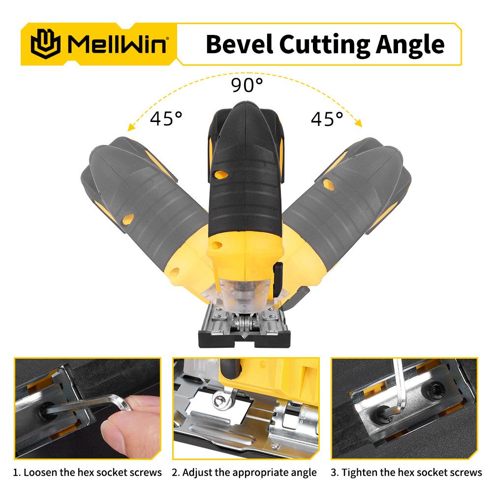 MELLWIN 3500RPM Brushless Electric Jig Saw 750W Jigsaw Adjustable Blade 3 Variable Speed Woodworking Tool for Makita 18V Battery