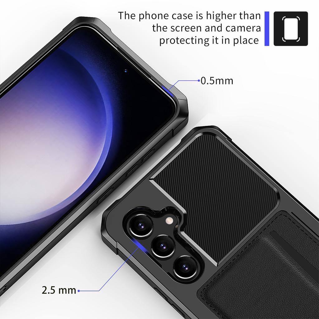 Back Case for Samsung Galaxy S23 FE,ZM02 Four Corners Anti-drop PU Leather Coated TPU Card Holder Phone Shell