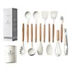 12PCS Food Grade Silicone Cookware Set Heat Resistant Ergonomic Kitchen Utensils Wooden Handle BPA-Free Baking Tools Set