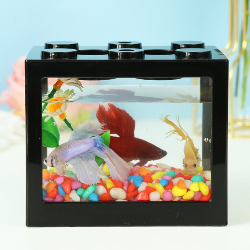1Pc Home Block Fish Tank Fighting Fish Tank Small Desktop Mini Fish Tank Stackable Creative Design Aquarium