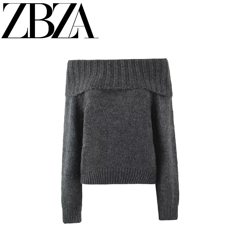 Jnleaog Autumn New Women's Clothing European, American and French Style Design Fashion off-Neck Pullover Sweater Small Top