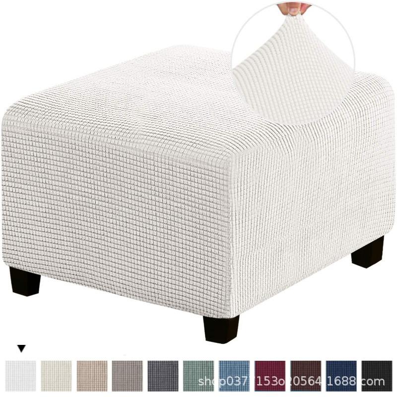 Polar Fleece Footstool Cover Durable Stretch Ottoman Cover Solid Color Footrest Slipcover for Living Room Furniture Protector