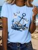 Elegant Women Summer Casual Short-Sleeved Tops Seaside Anchor Graphic Print Daily Outdoor Wear Round Neck Tees Women's Clothing
