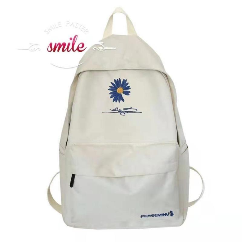 

New Student Backpack Export Korean Style Daisy Print Backpack Large Capacity Travel Rucksack білий