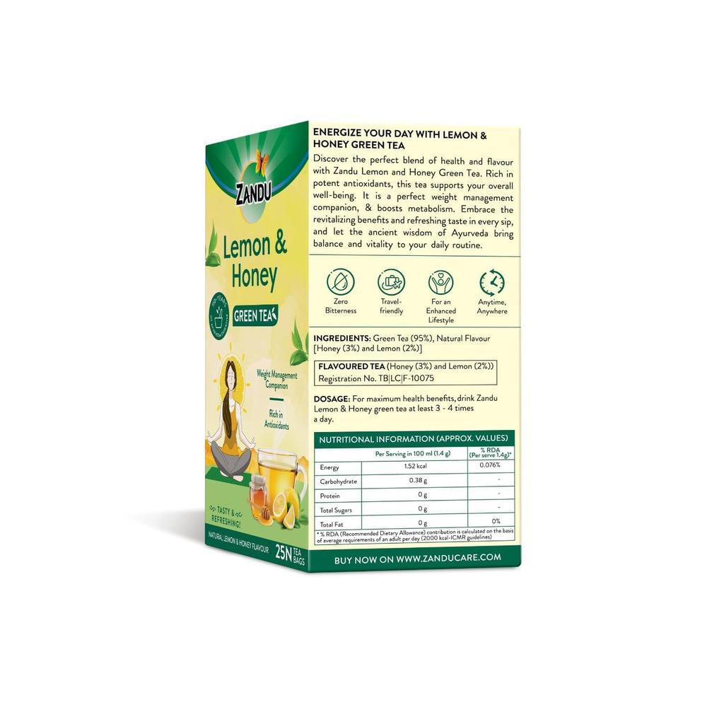 Zandu Lemon Honey Green Tea 25 Tea Bags Refreshing Herbal Tea With Smooth Taste Travel Friendly Anytime Beverage
