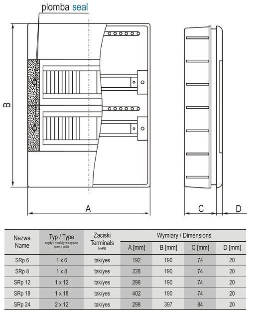 Rozdzielnica Podtynkowa Srp-12 (N+Pe) 1X12