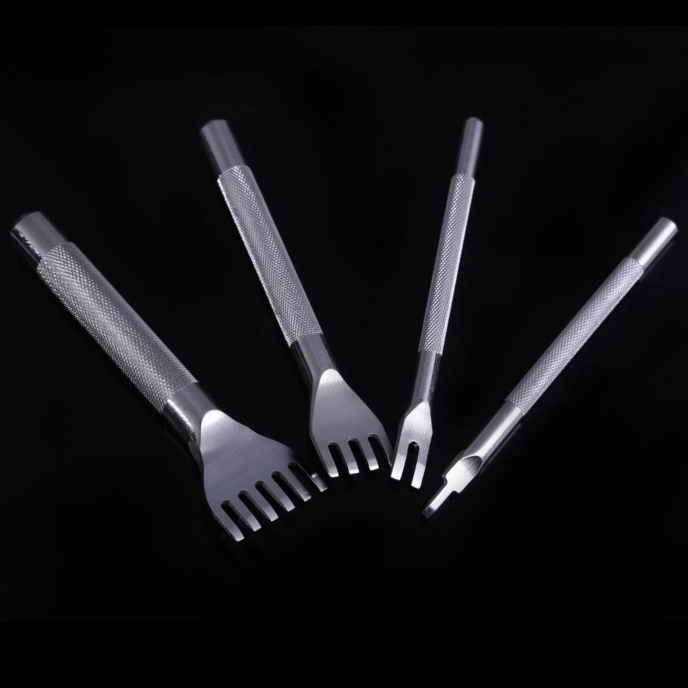 4Pcs 3/4/5mm Leather Hole Punches 1+2+4+6 Prong DIY Stitch Leather Craft Tool Set Leathercraft Punching Tools Set Leather Tools