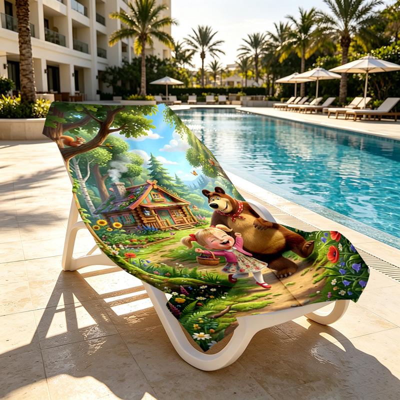 Masha and The Bear Print Beach Towel Design, Soft, Lightweight. for Home Bathroom, Spa, Pool, Yoga, Surfing, Camping, Gift for Family, Friend