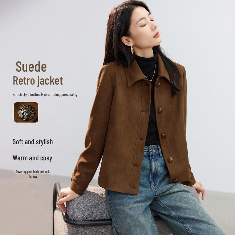 

Women s Versatile Faux Suede Lapel Jacket 2XL