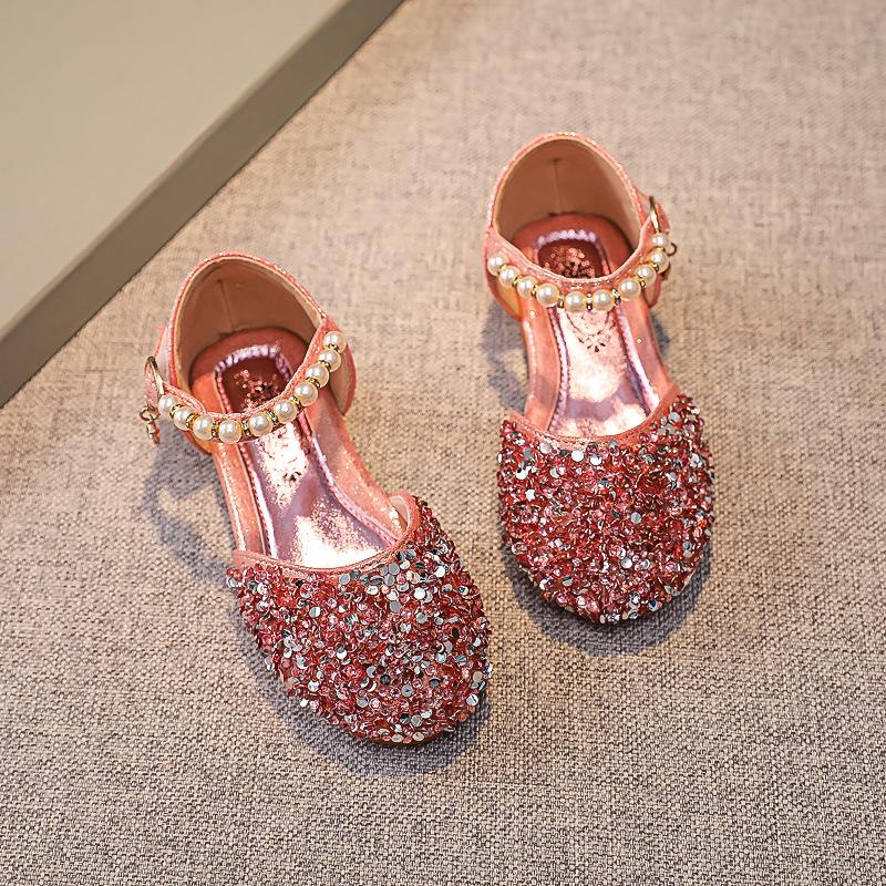 Girls' Rhinestone Pearl Princess Sandals - Soft-Soled Turban Style for 2025 Summer, Ideal for Stage Performances