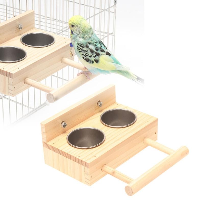 Parrots Cage Feeder Cups+ Perch Set Multifunction Bridge Perch Standing Accessories Parrots Cage Supplies