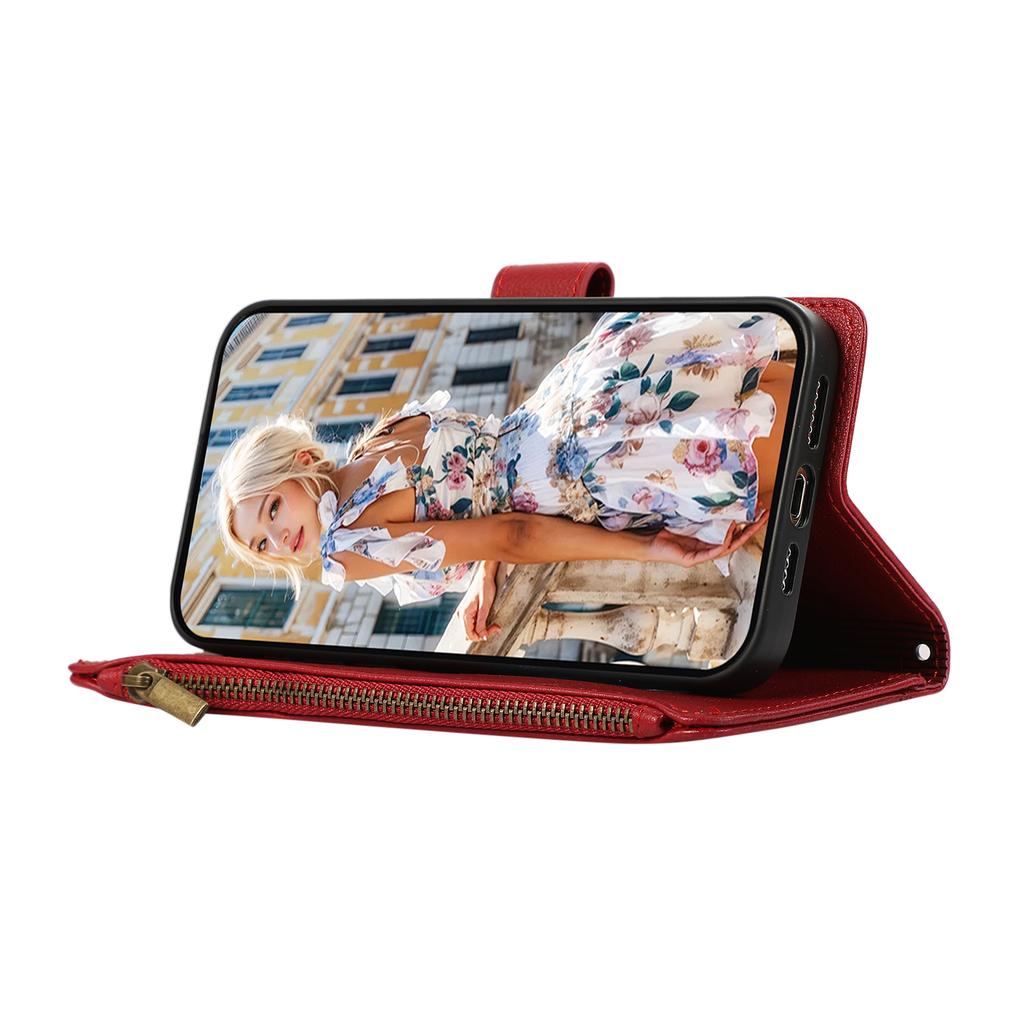 For Xiaomi 14T Case Multi Card Slots Zipper Leather Phone Cover with Wrist Strap