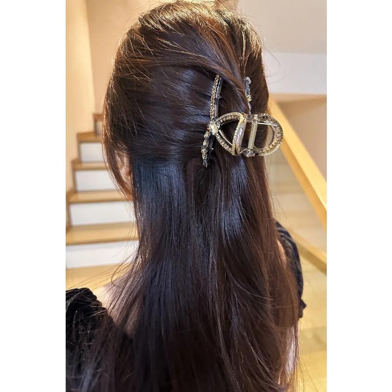 Luxurious Champagne-colored Crystal Hair Claw, Upside-Down Bun Shark Clip, Fashionable and Low-key Luxurious Hairpin