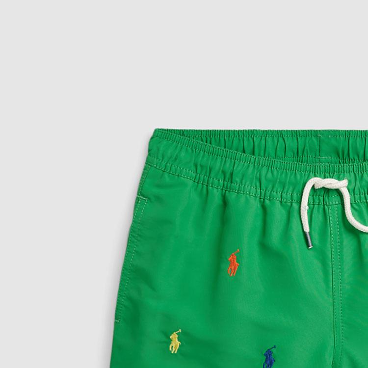 Polo Ralph Lauren SS24 Pony Embroidered Mid-Rise Drawstring Straight-Leg Beach Shorts Kids Shorts Academy-Green CWPOSWMYCX20072-300