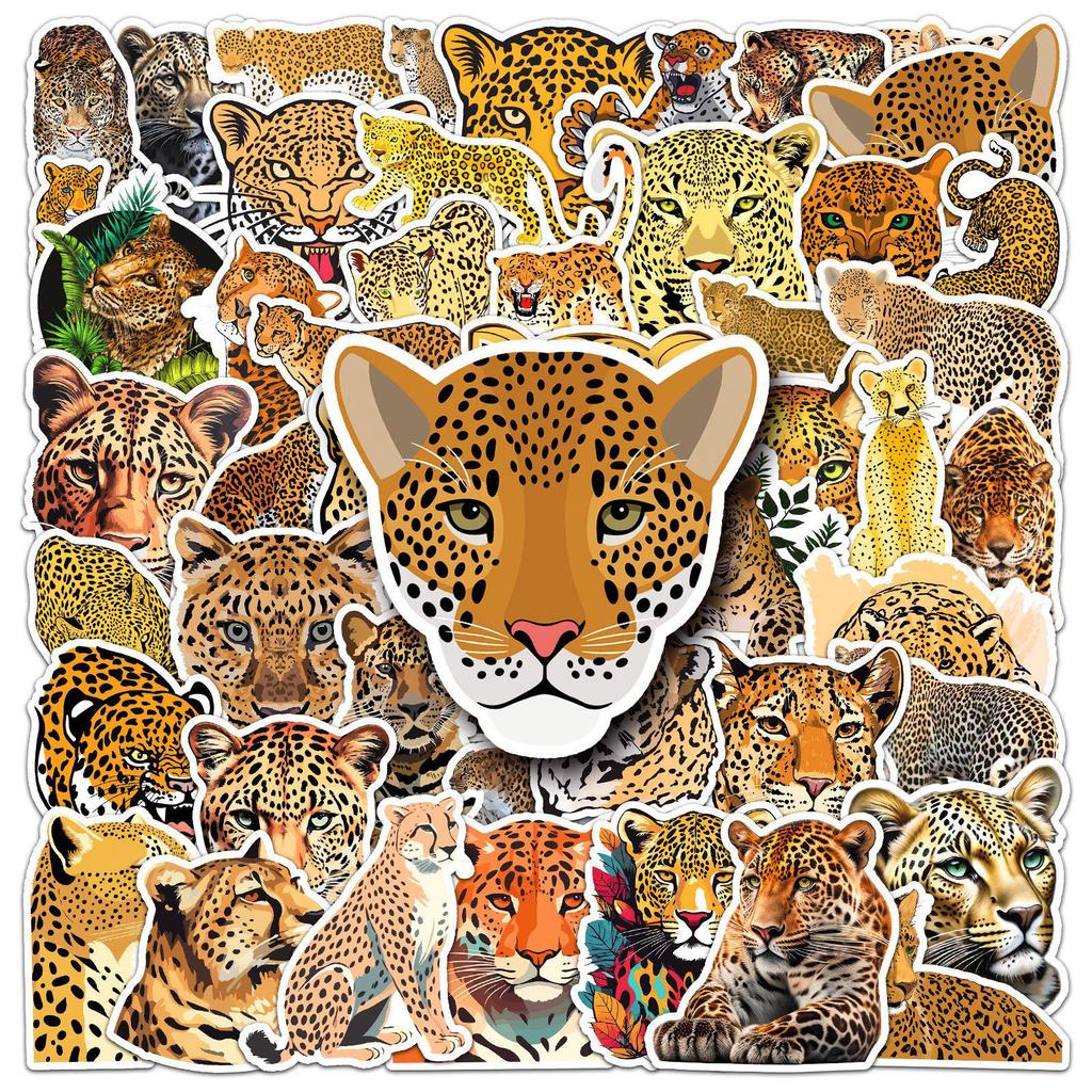 Leopard Graffiti Stickers (50-Pack) - Creative Cartoon Animal Designs for Water Bottles, Skateboards, and Luggage.