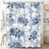 Elegant Floral Print Shower Curtain Blue Roses White Flowers Decorative Fabric Rectangular Size 180x245cm Perfect for Modern Bat
