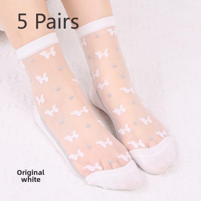 5 Paar Frühling und Sommer Freizeit Mode Transparente Atmungsaktive Glasstrümpfe Kristallstrümpfe