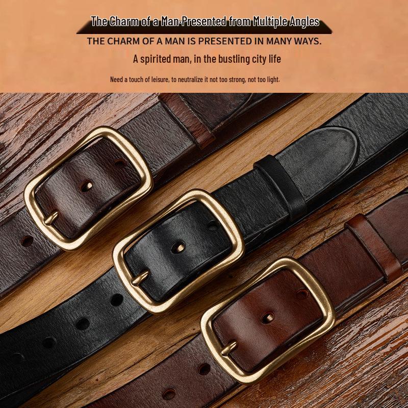 Men's Genuine Leather Retro Distressed Handmade Belt, Korean Style Casual Versatile for Jeans