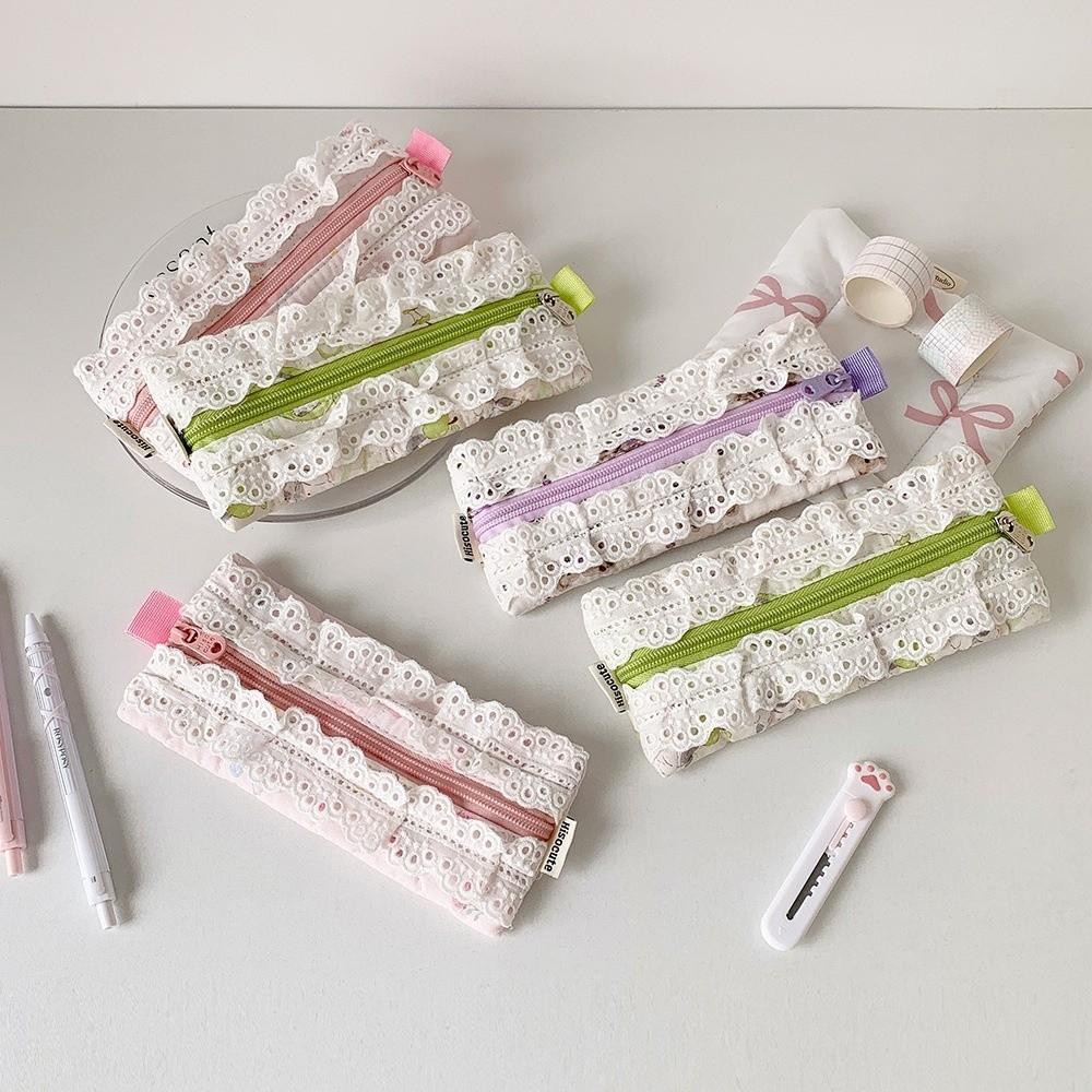 Desktop Storage Korean Style Pencil Case Sweet Lace Bow Pencil Pouch Bow Stationery Bag School