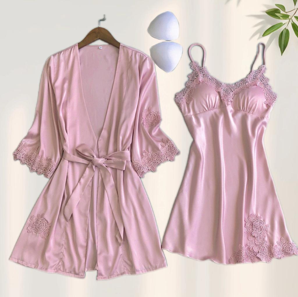 Set Pigiama - Camicia di Seta con Pizzo e Fascia Lingerie Homewear