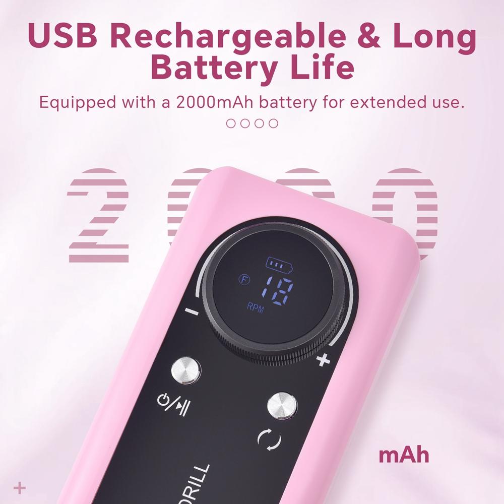 Professional 45000RPM Electric Portable Nail Drill Machine Rechargeable Low Noise Nail Sander File for Manicure Salon Drill Tool