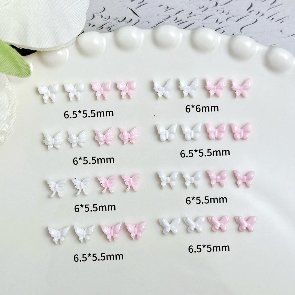 ins Pink and White Mini Bowknot Nail Art Accessories Resin Girly Wearable Nails DIY Decoration Materials