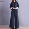 ZANZEA Elegant Women Outfits Lapel Neck Long Sleeve Blouse and Long Trousers Casual Two Piece Cargo Sets