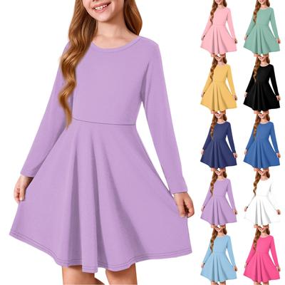 Girls' Summer Princess Dress - Long Sleeve A-Line T-Shirt Dress
