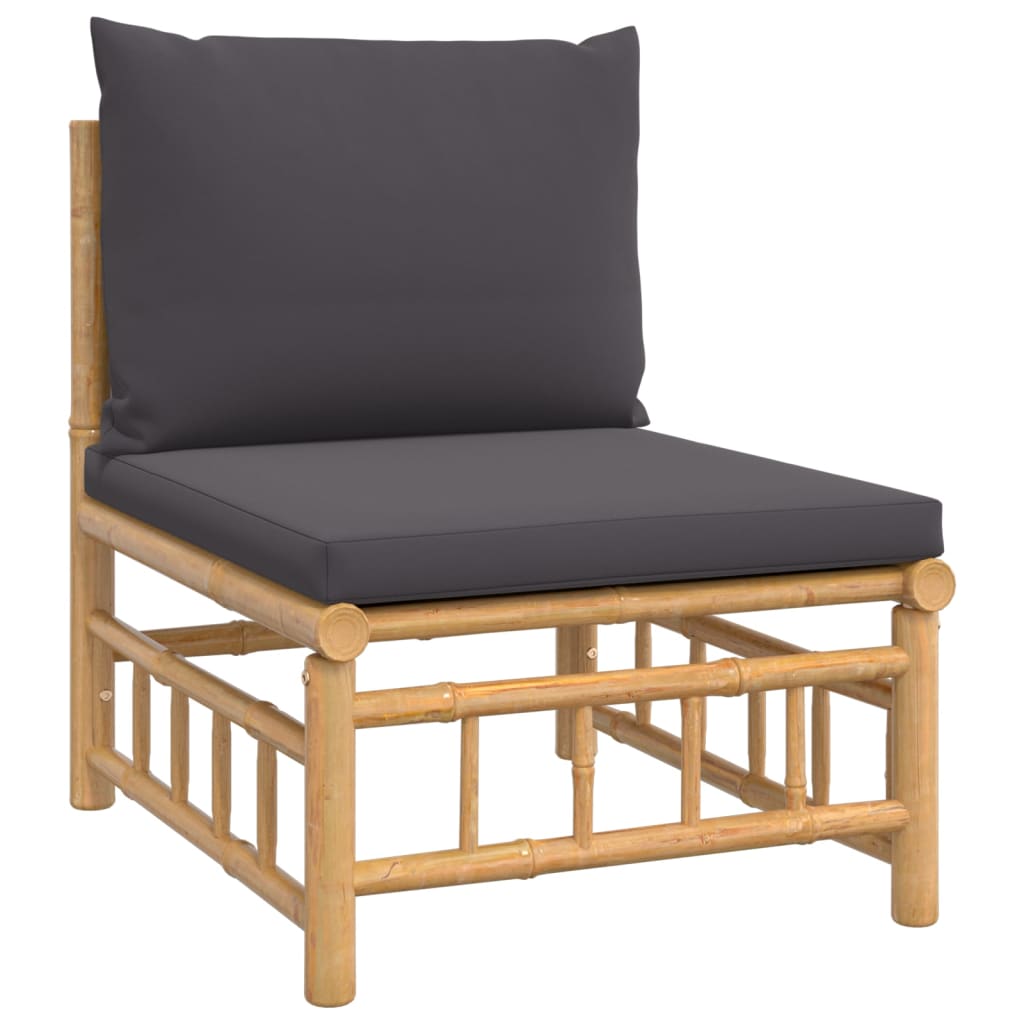 Vidaxl 4-Cz. Garden Furniture Set, Dark Grey Cushions, Bamboo