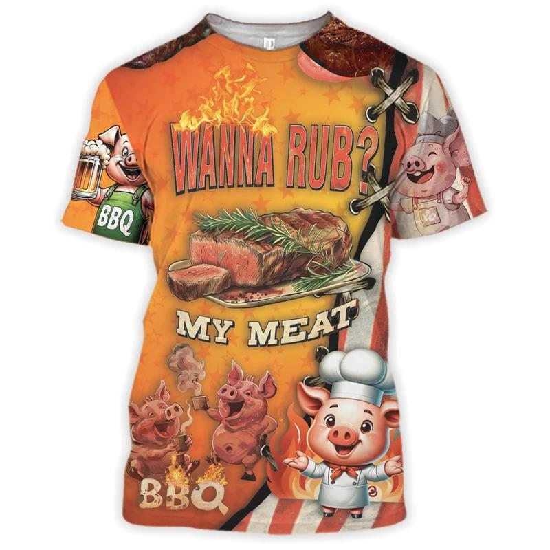Grilovací párty Grafické grilování Vepřové tričko Pánské Piknikové BBQ tričko Grilování Hamburger Módní Zábavné tričko