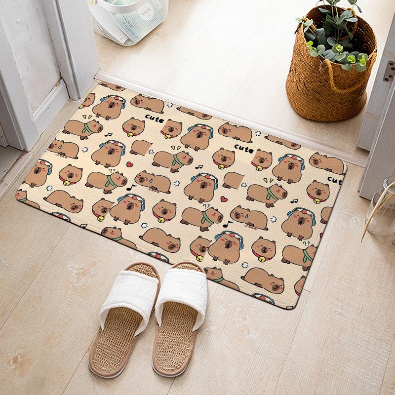 Cartoon Cute Capibala Floor Mat Household Short Pile Carpet Bathroom Non-slip Mat Capybara Animal Bedroom Mat
