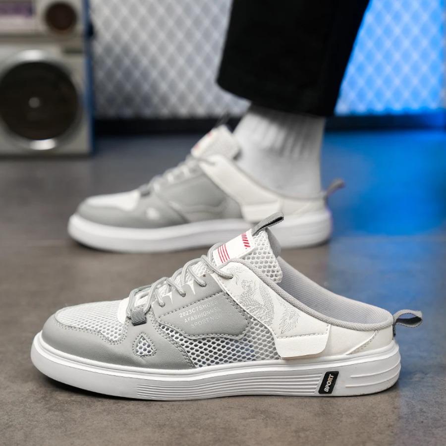 2025 Designer men's casual sports shoes, summer flat, hollow, breathable, anti-slip, soft-soled semi-loafers, large size shoes