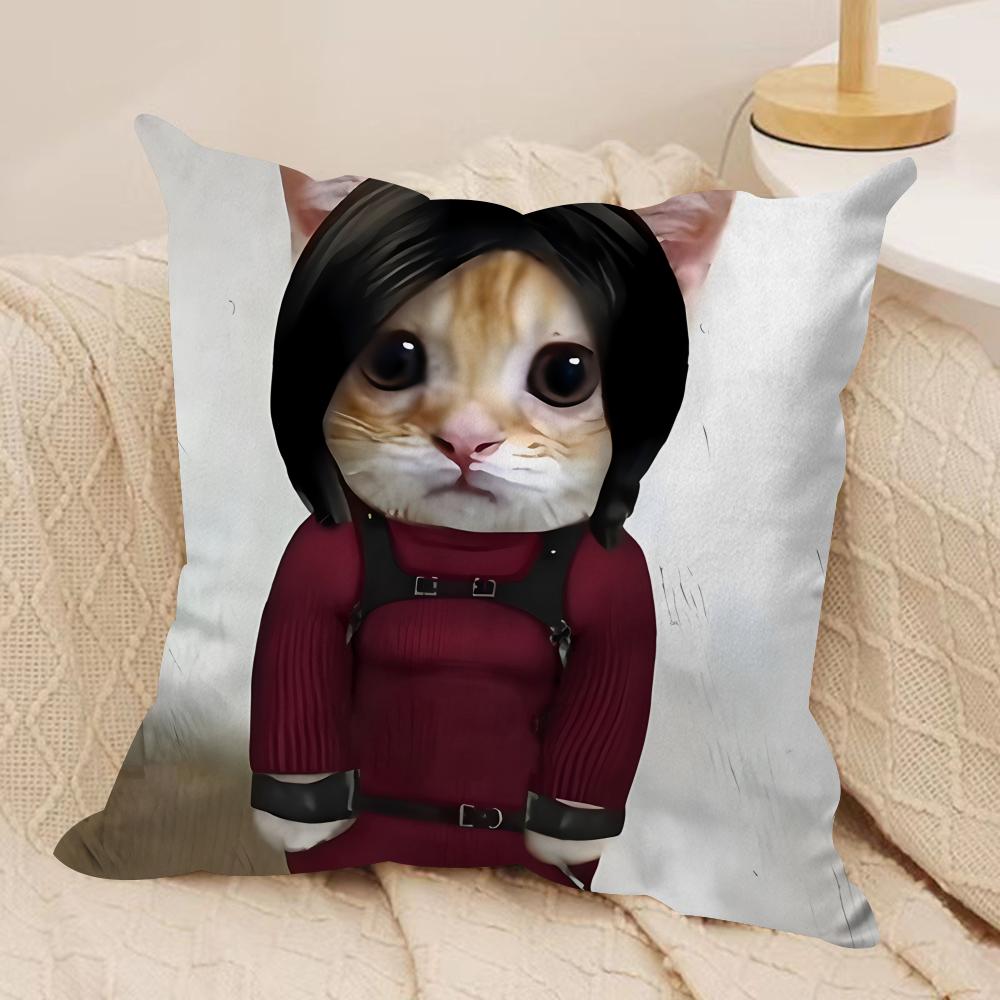 Cute Cat Funny Cushion Cover Silky Short Plush Invisible Zipper Dustproof Sofa Pillow Case For Home Decor
