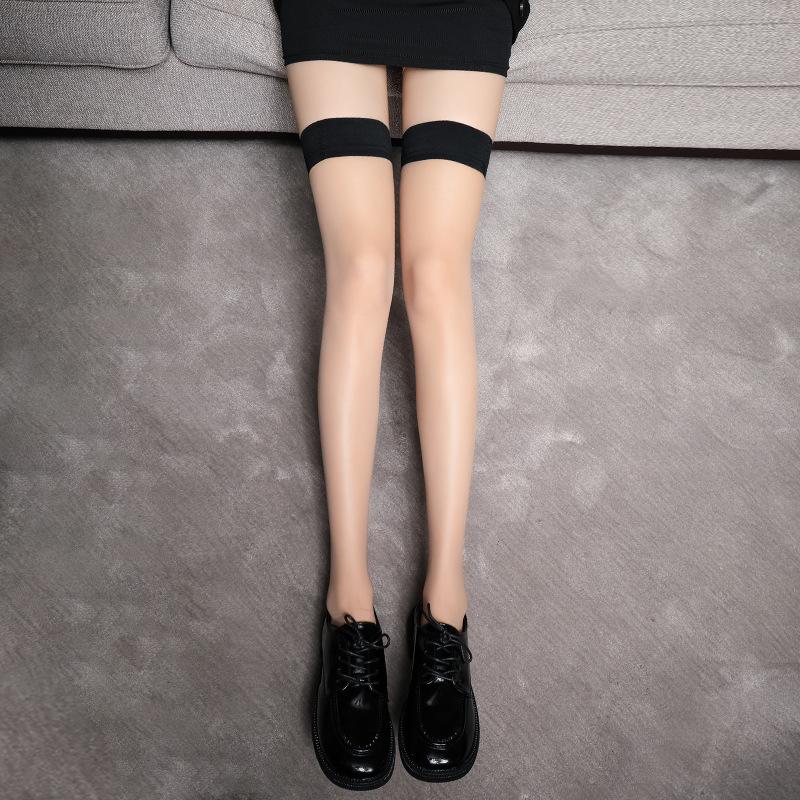 Sexy over the knee red edge black silk half socks women's medium length high tube thighs pure desire ultra-thin JK non-slip