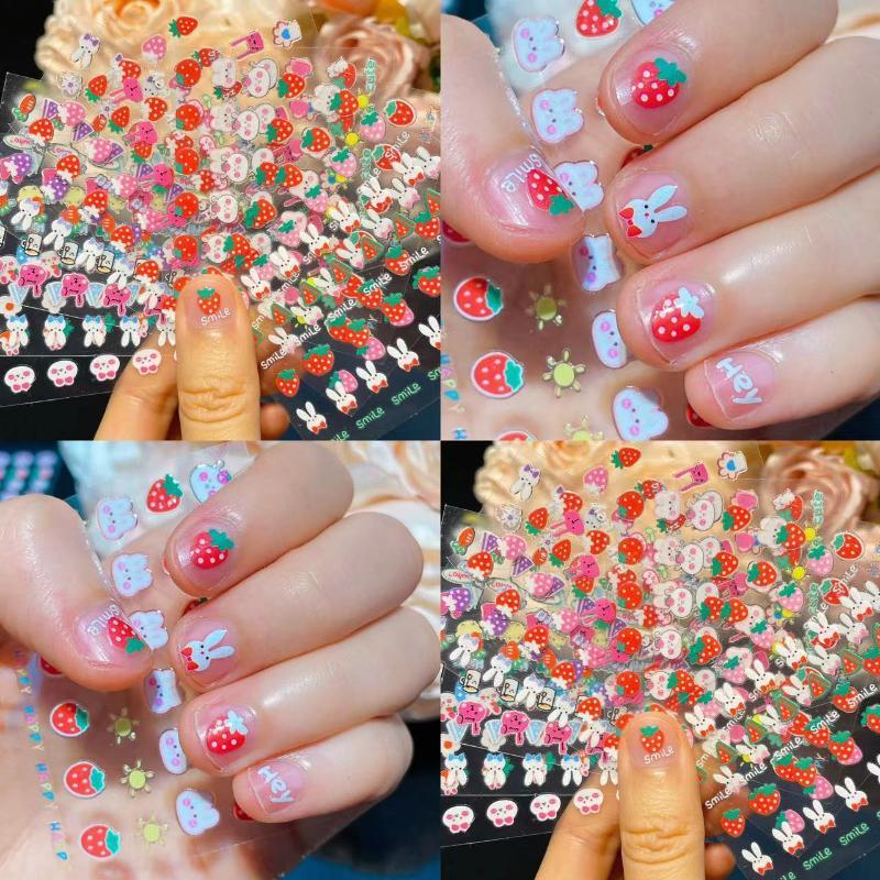 3D Children's Cartoon Rabbit Night Light Nail Stickers Princess Baby Waterproof Nail Stickers Little Girl Toy Nail Stickers