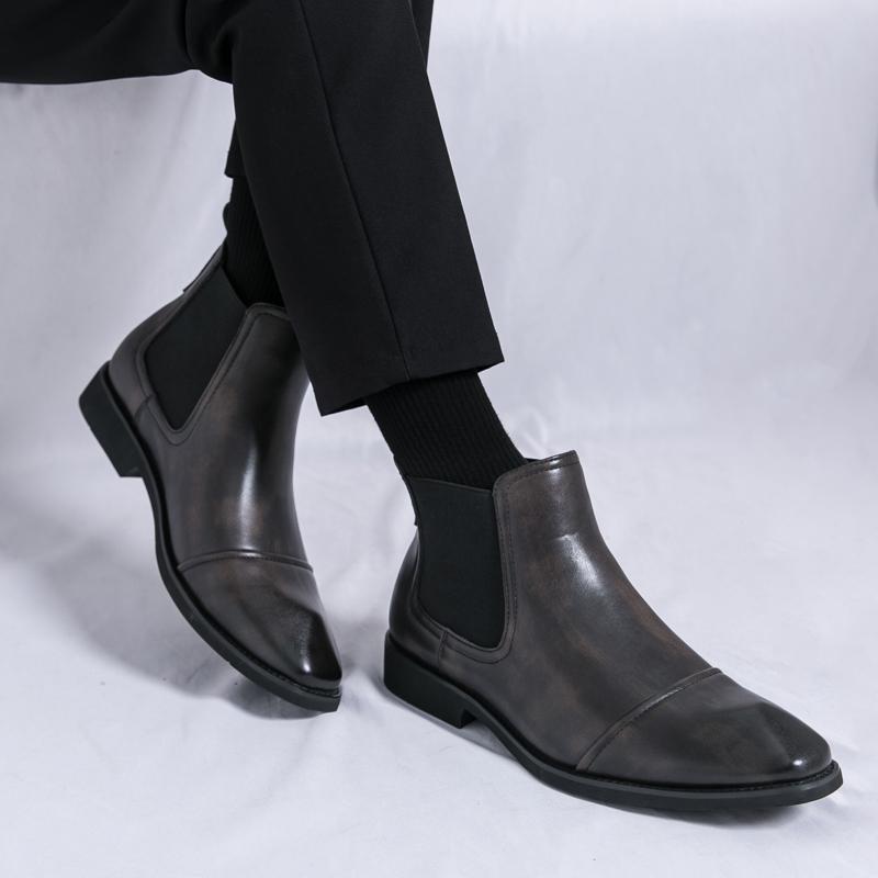 Men’s High Chelsea Boots Dress Formal Black Leather Ankle Boots Tuxedo Wedding Shoes Plus Size