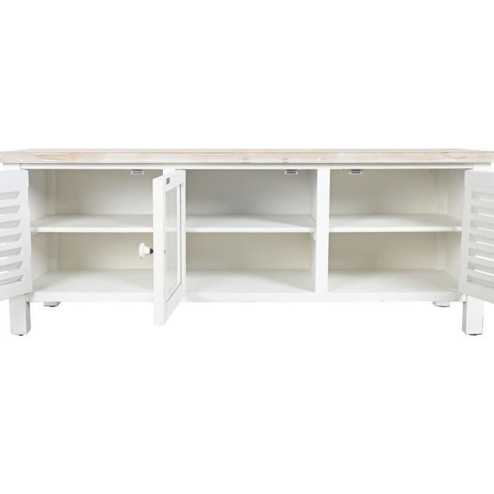 Meuble TV - Méditerranée - MDF - Sapin - 120 cm - 3 portes - Blanc/Naturel