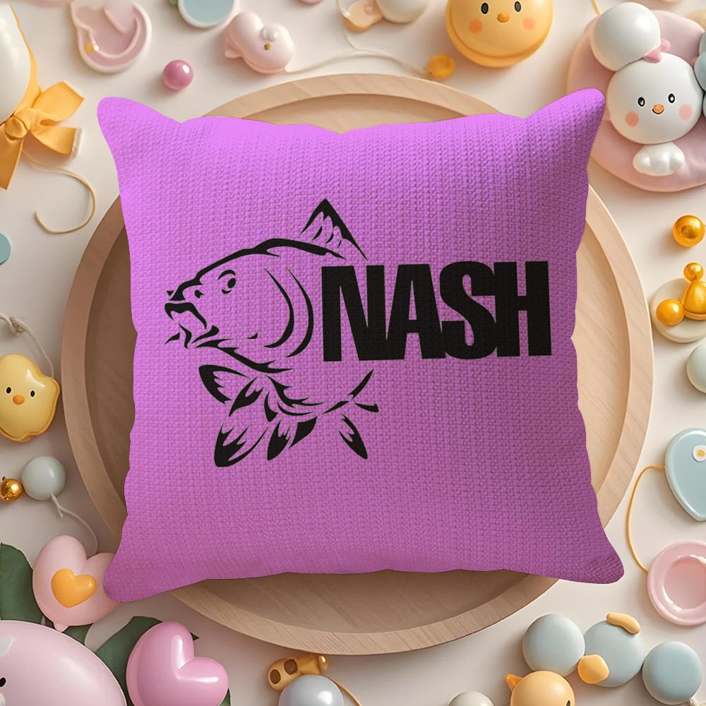 N-Nash Fishing Logo Cushion Cover Linen Organic Fabric Double-Sided Printing Breathable Pillow Case Sofa Home Decor Gift