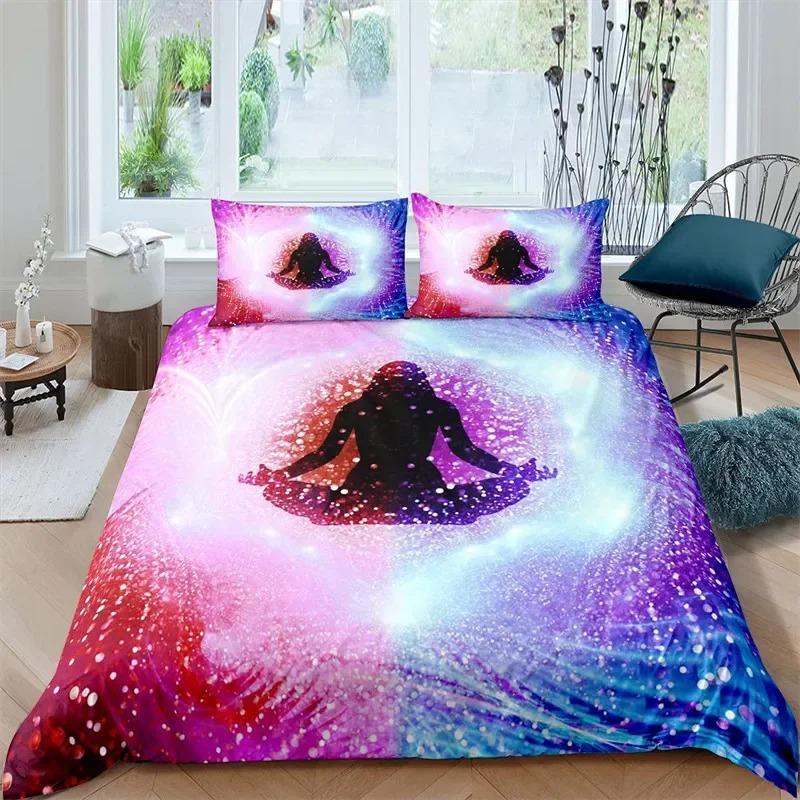 Bohemian Chakra Meditation Duvet Cover Relax Theme Yoga Bedding Set Exotic Mandala Lotus Comforter Cover Full King Bedroom Decor