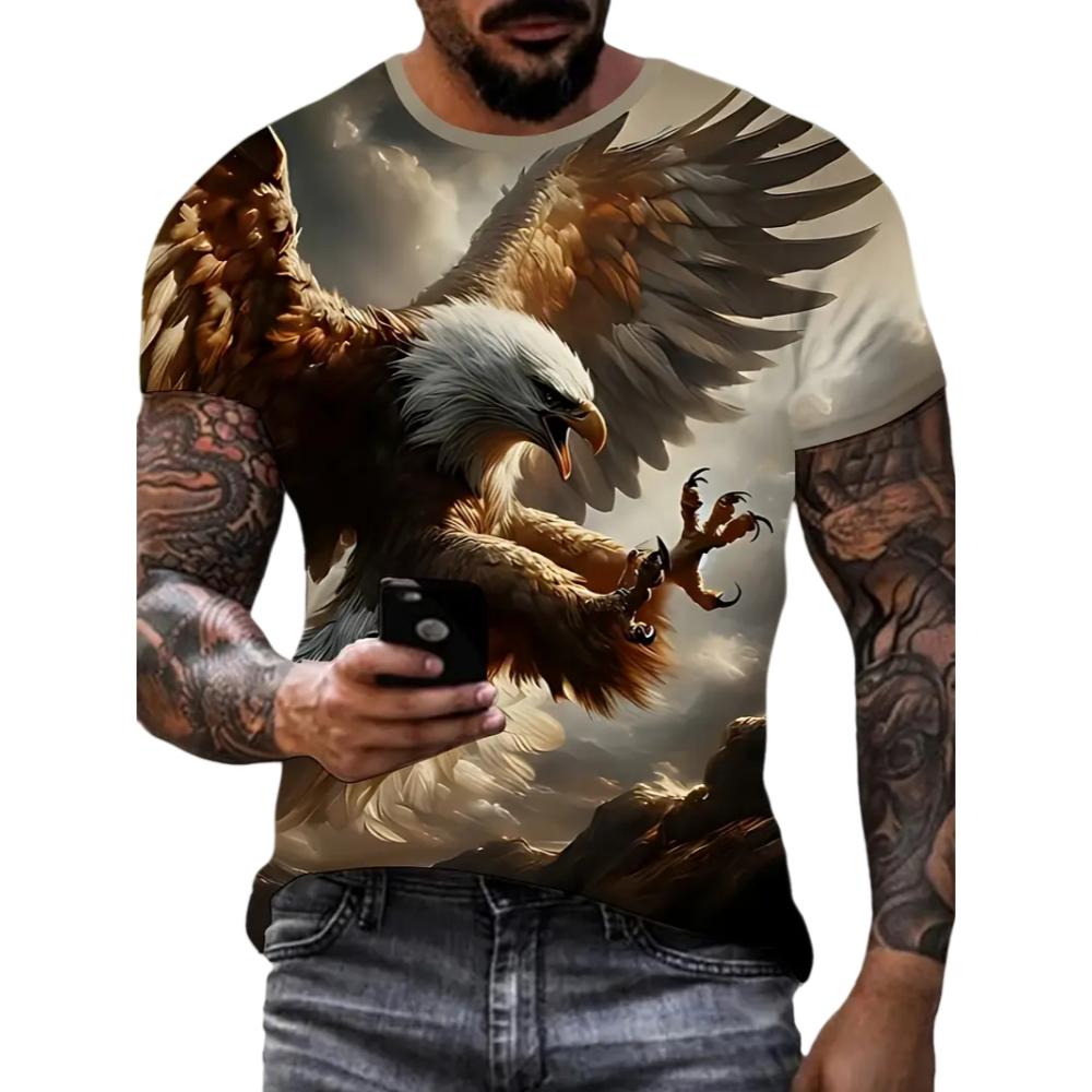 ETST WENDY 05 Fierse Adelaar Heren T-shirt Dier 3D Geprint Heren Casual Korte Mouw Mode Streetwear Lichtgewicht Ademend Herenkleding L